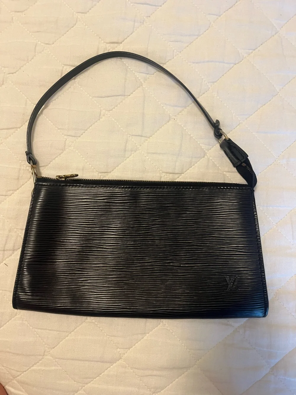 Louis Vuitton Black Epi Leather Pochette with Gold Hardware